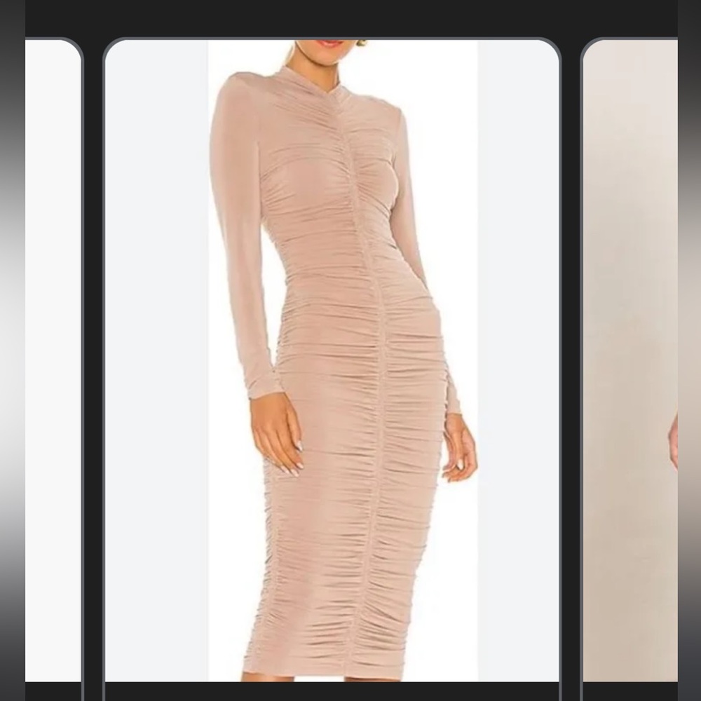 A.L.C. Ruched Long-Sleeve Midi Dress in Blush